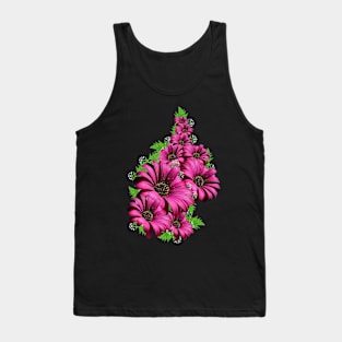 Magenta Daisy Flowers Polka Dot Tank Top